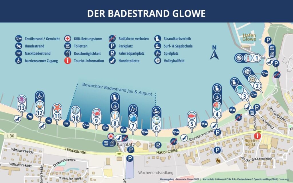 Willst du an den Glowe Strand? Hier die Karte der Gemeinde Glowe mit allen Informationen